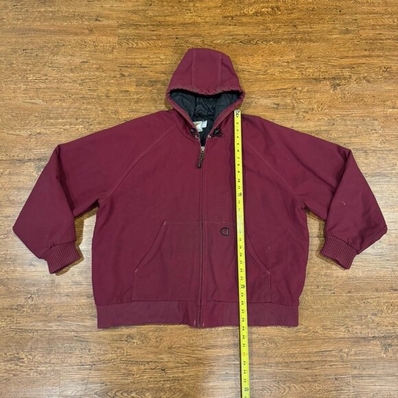 Vintage Carhartt Burgundy TAC J69 Active Canvas Hooded Full Zip Jacket Men's 2XL - Picture 9 of 11